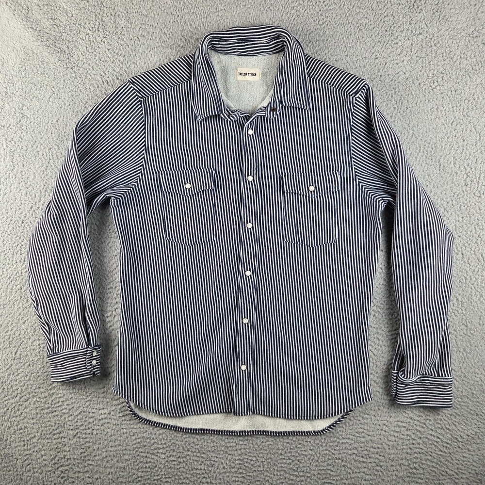 Taylor Stitch Mens Shirt Striped French Terry Western Snaps Sz 42 Long Sleeve‎